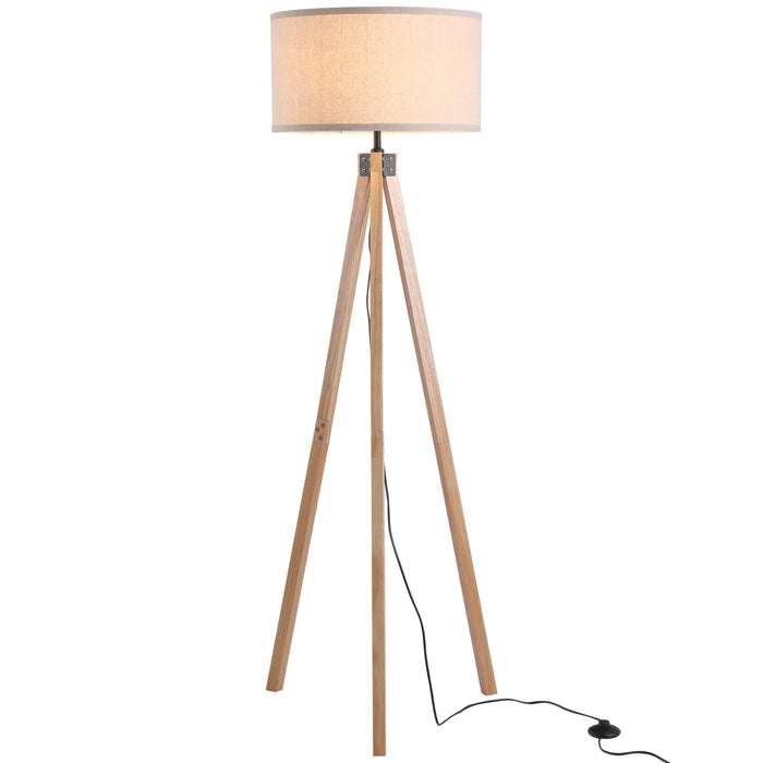 Elegant 5ft Wooden Tripod Floor Lamp - E27 Bulb Compatible with Versatile Home and Office Use - Free Standing Design in Beige