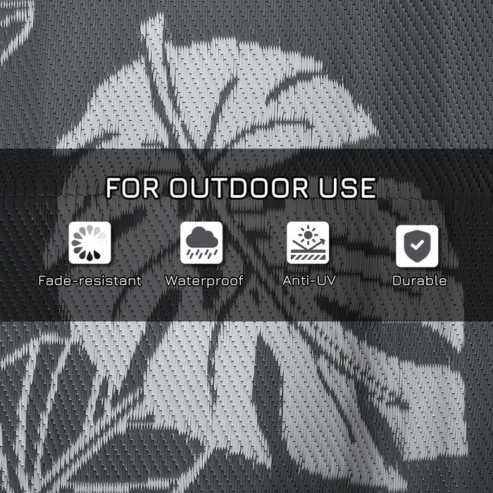 Reversible RV Outdoor Rug - Durable Plastic Straw Material, 182 x 274 cm in Grey & White with Carry Bag - Ideal for Camping, Patio, Picnic & Beach Use