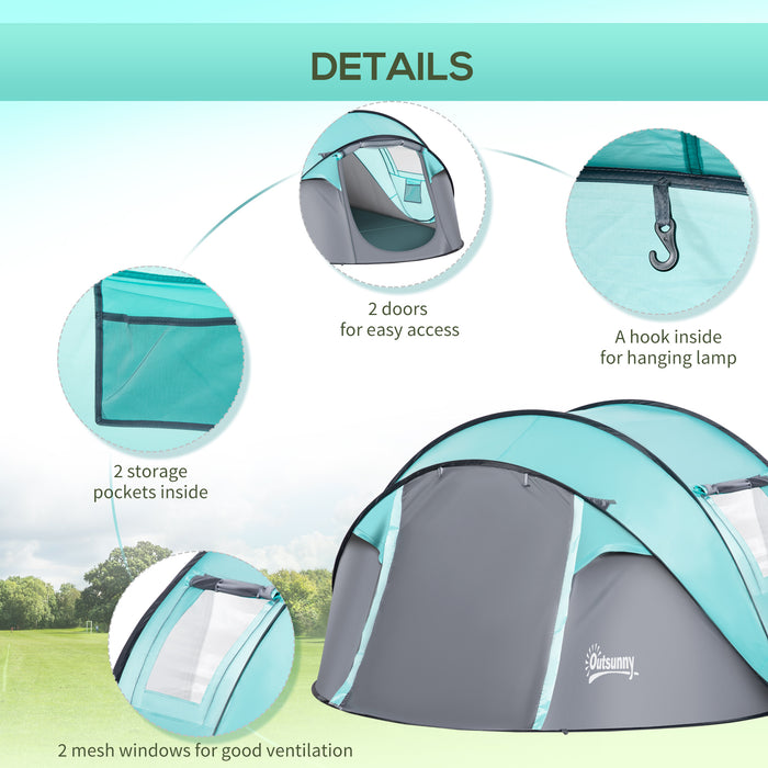 4-Person Instant Pop-Up Camping Tent with Weatherproof Vestibule - Easy Setup Backpacking Shelter with Carry Bag, Tiffany Blue - Ideal for Hiking, Fishing, and Outdoor Adventures