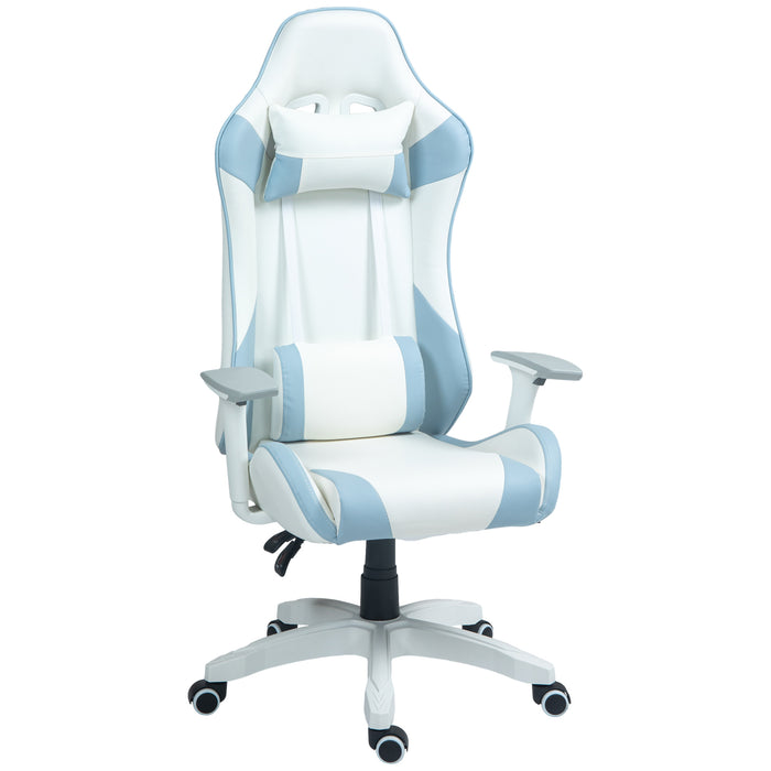 Gaming Chair with Lumbar Support - Reclining Faux Leather Computer Chair with Headrest, 3D Armrests, and Swivel Wheels - Designed for Comfortable Gaming and Office Work in Light Blue