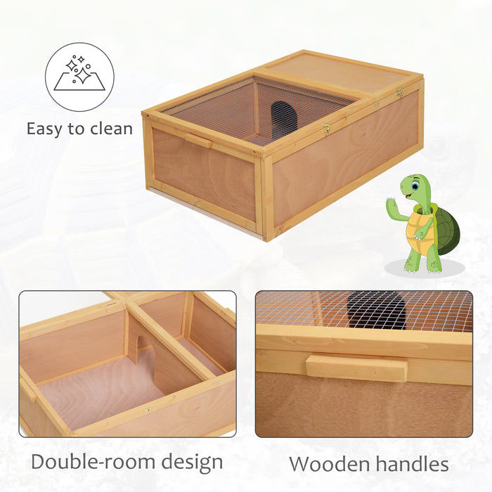 Wooden Tortoise Habitat - 94 cm Two-Room Turtle Terrarium for Small Reptiles, Natural Look - Ideal for Pet Safety and Comfort