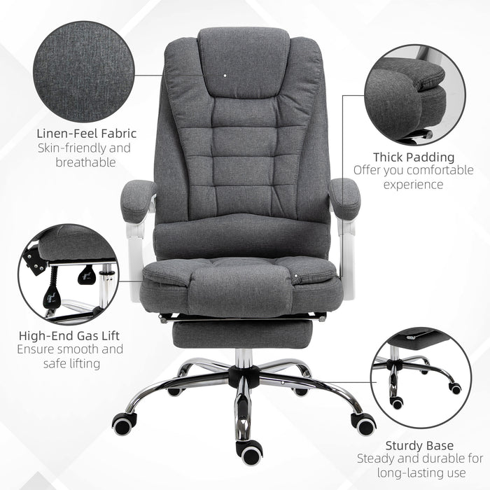 Executive Desk Chair with Retractable Footrest - Rolling Task Recliner, Tilt Function, Grey - Ideal for Home Office and Comfortable Working