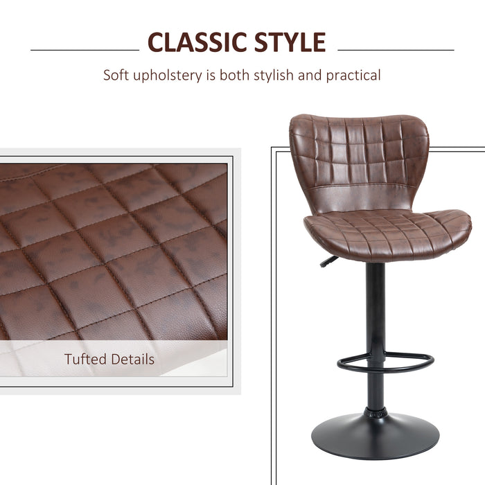 Adjustable Height Swivel Bar Stools Pair - Upholstered in Brown PU Leather with Back & Footrest - Ideal for Kitchen Island & Home Bar Comfort seating