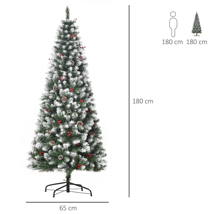 6FT Artificial Pre-Lit Pencil Christmas Tree - Adorned with Red Berries & Pinecones, Collapsible Stand - Festive Holiday Decor for Home & Indoor Spaces