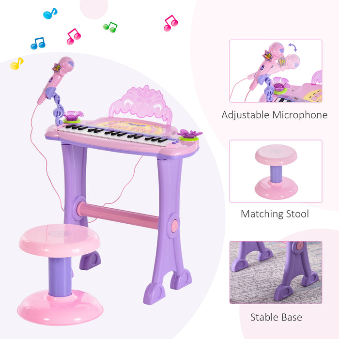 Kids' Mini Electronic Keyboard with Microphone and Stool - Purple/Pink Colorful Piano for Beginners - Perfect Gift for Aspiring Young Musicians