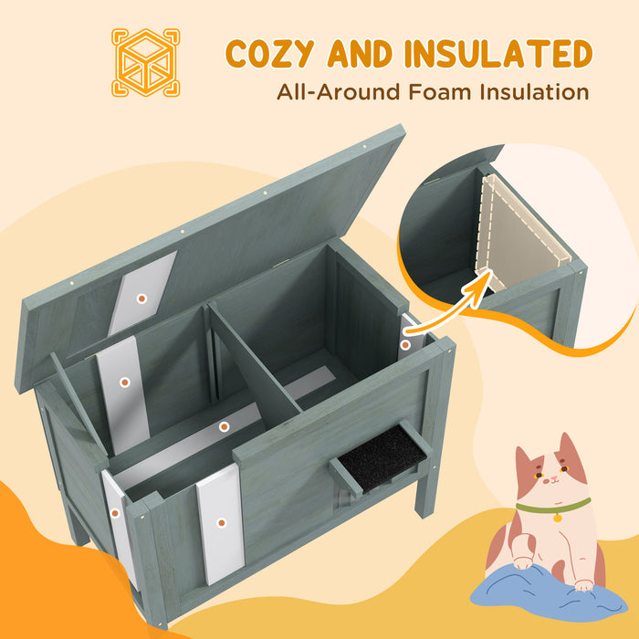 Insulated Wooden Feral Cat House - Removable Floor, Waterproof & Openable Roof, Charcoal Grey - Cozy Shelter for Outdoor Cats