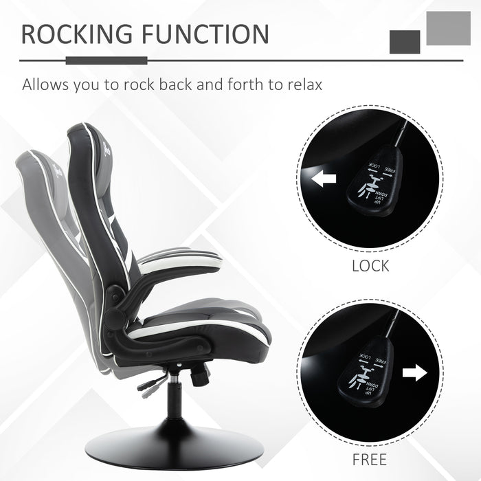 Ergonomic Gaming Chair - Adjustable Height Swivel Home Office Computer Desk Chair with Pedestal Base, Black & White PVC Leather - Comfortable Seating for Gamers and Professionals