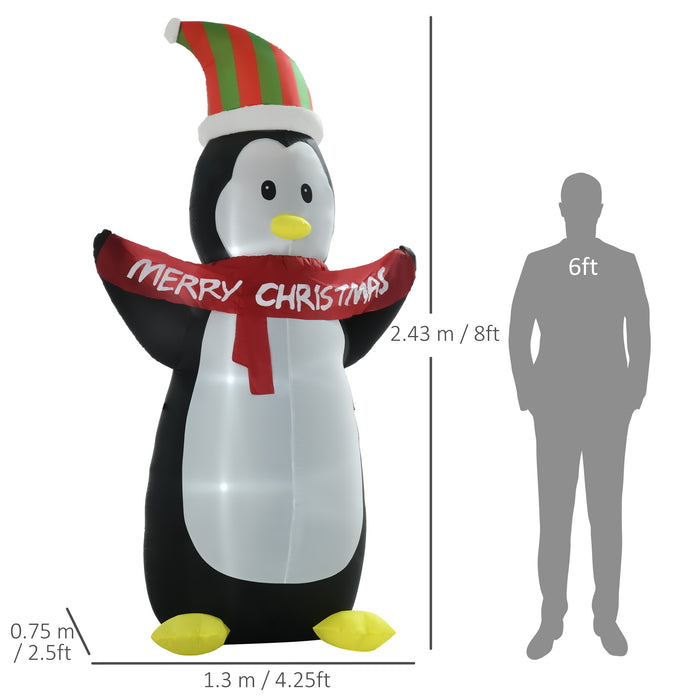 Inflatable 8-Foot Penguin with Merry Christmas Banner - LED-Lit Holiday Lawn Ornament - Festive Outdoor & Indoor Decoration for Yards and Parties