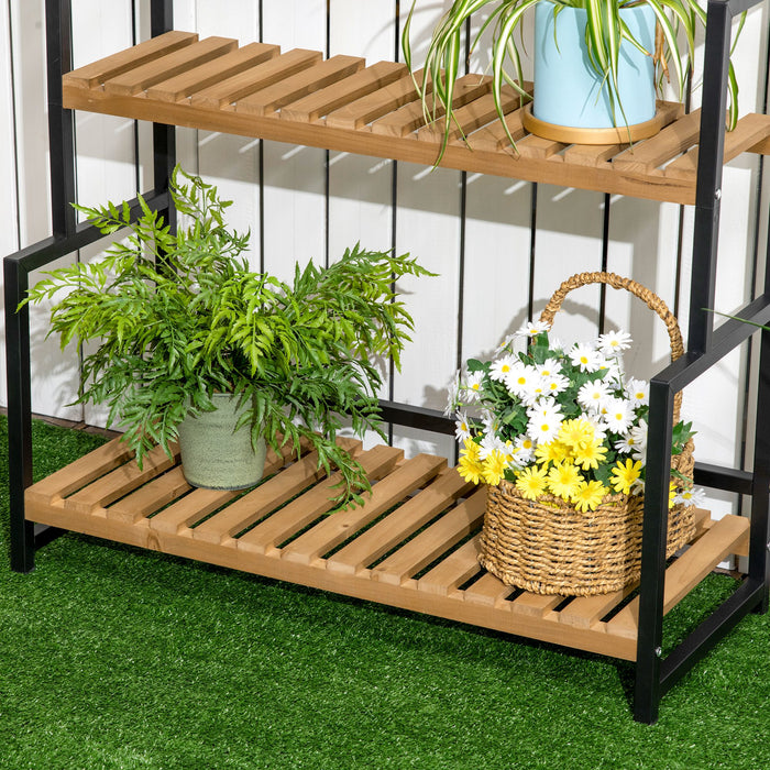 3-Tier Plant Display Stand with Hanging Hooks - Sturdy Flower Rack for Indoor & Outdoor Use - Perfect for Porch, Balcony, Living Room, and Bedroom Decoration