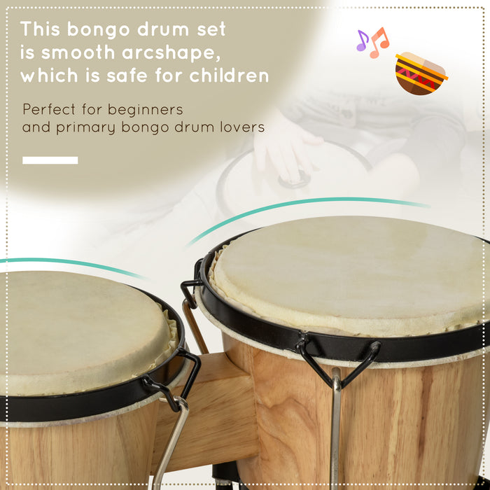 Wooden Bongo Drum Set with Sheepskin Heads - Φ7.75" & Φ7" Percussion Instrument Set with Tuning Wrench - Ideal for Kids and Adults Learning Rhythms