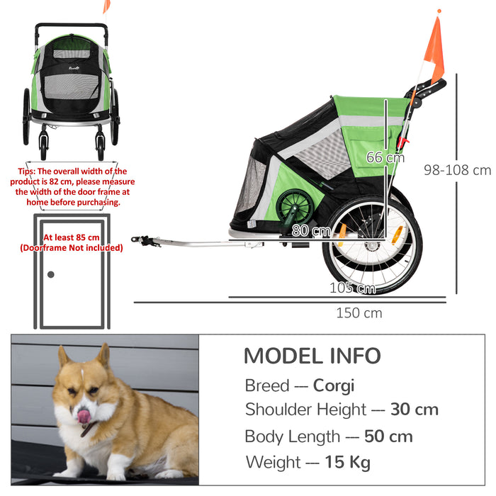 2-in-1 Large Dog Bike Trailer & Pet Stroller - Foldable Aluminum Carrier with Safety Leash, Hitch Coupler, & Flag - Ideal for Active Pet Owners & Safe Transport