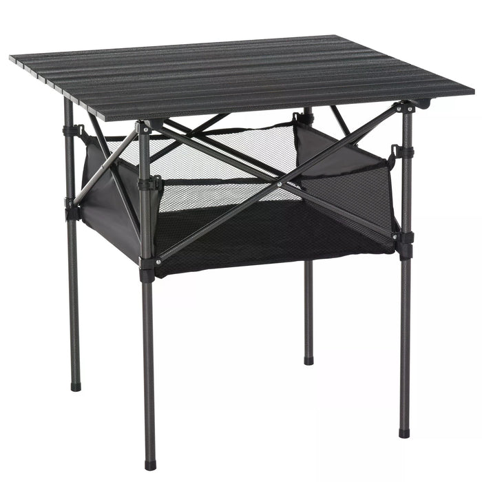 Outsunny Portable Camping Table - Lightweight Aluminum Roll-Up Picnic Desk with Mesh Storage Bag - Ideal for Outdoor Activities & Space-Saving Travel
