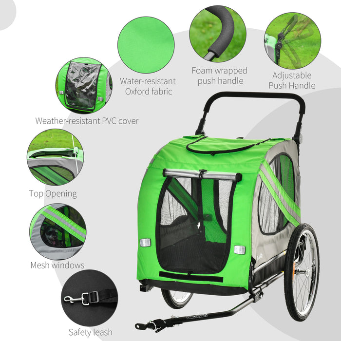 2-in-1 Dog Bike Trailer & Pet Stroller - Heavy-Duty Steel Frame Carrier with Universal Wheel, Reflectors & Safety Flag - Ideal for Pet Travel and Outdoor Adventures