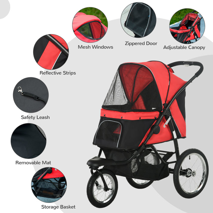 Medium and Small Dog Jogger Stroller - Foldable Pet Pram with Adjustable Canopy and 3 Large Wheels - Ideal for Jogging and Travel with Cats and Dogs