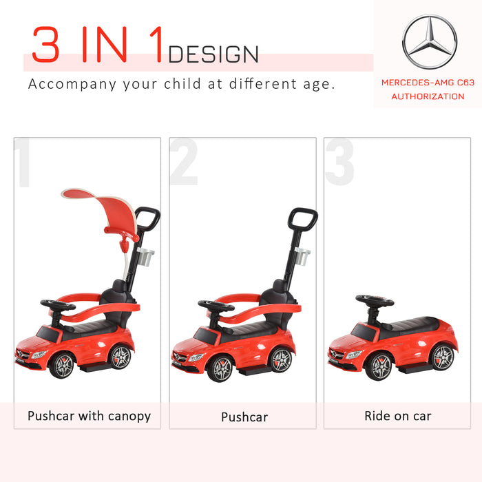 Mercedes Benz 3 in 1 Toddler Ride-On Vehicle - Stroller, Push Car, and Walker with Sun Canopy, Safety Features - For Active Play and Outdoor Adventures