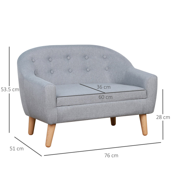 Kids Mini Sofa - 2 Seater Toddler Armchair with Wooden Frame for Bedroom & Playroom - Comfy Children's Seating Furniture in Grey