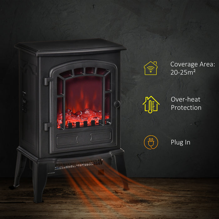 Electric Fireplace Heater Stove - Free Standing with Realistic Flame Effect & Overheat Safety Protection, 1000W/2000W - Ideal for Cozy Indoor Spaces & Home Heating Solution