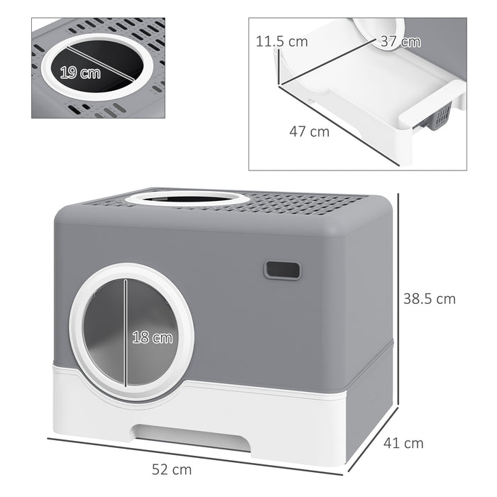 Enclosed Cat Litter Box with Lid - Front Entry, Top Exit, Drawer Tray & Scoop, 52x41x38.5cm - Ideal for Reducing Litter Scatter & Odor Control