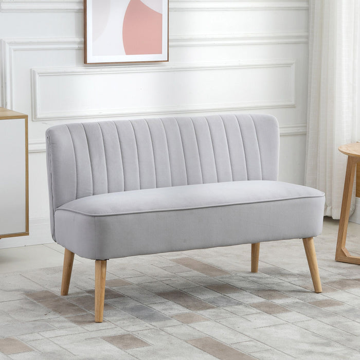 Velvet Double-Seater Couch with Wooden Frame - High Back, Foam Padded Comfort Sofa in Elegant Grey - Ideal for Compact Living Spaces and Cozy Seating