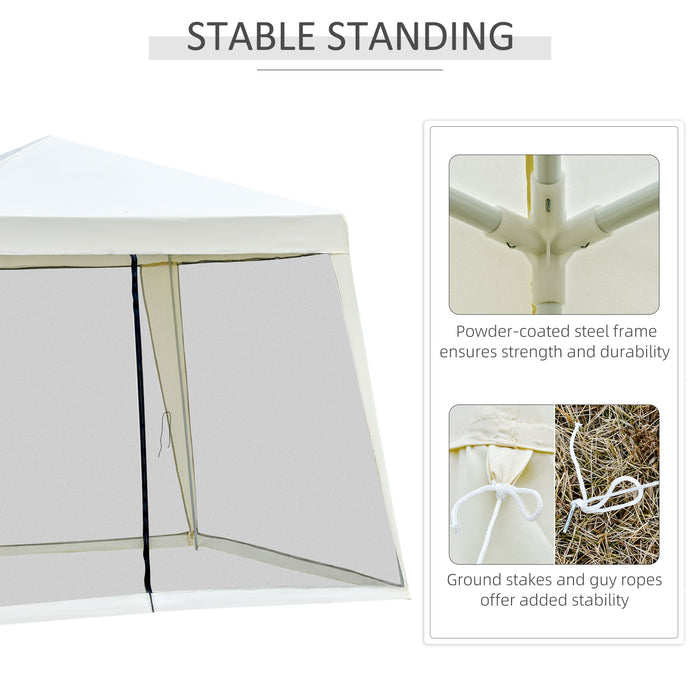 Outdoor Gazebo Canopy with Mesh Screen Walls - 3x3m Cream White Shelter - Ideal for Garden Parties & Backyard Events