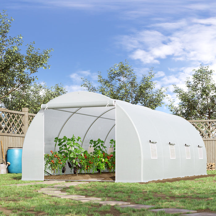 Large Walk-In Polytunnel Greenhouse - 6m x 3m x 2m with Metal Frame and Weather-Resistant Cover - Gardening Enthusiasts, Zippered Door, Roll-Up Windows, White