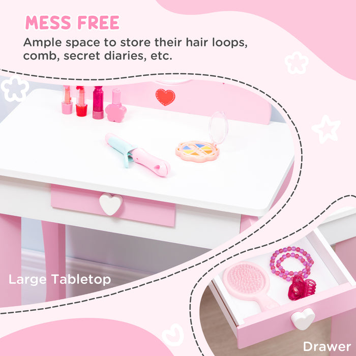 Princess Bedroom Set for Kids - 5PCs: Includes Bed, Toy Box Bench, Storage, Dressing Table & Stool - Ideal for Ages 3-6, Pink Decor