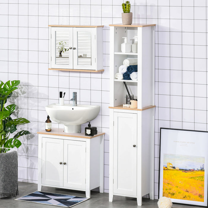 Bathroom Sink Cabinet with Pedestal Design - 2-Door Space-Saving Organizer with Adjustable Internal Shelving - Ideal for Small Bathrooms and Clutter Reduction