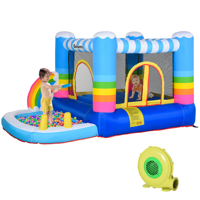 Kids Rainbow Inflatable Bouncy Castle-Trampoline Combo - 2.9 x 2 x 1.55m with Water Pool and Blower - Perfect Outdoor Play Structure for Children Ages 3-12