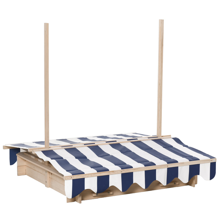 Kids Square Wooden Sandpit with Adjustable Canopy - Outdoor Backyard Cabana Sandbox Play Station, 106x106x121cm - Ideal Playset for Children's Creative Play and Sun Protection
