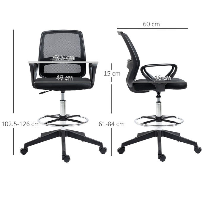 Ergonomic Mesh Drafting Chair - Tall, Adjustable-Height Office Seat with Footrest & 360° Swivel - Ideal for Architects and Artists