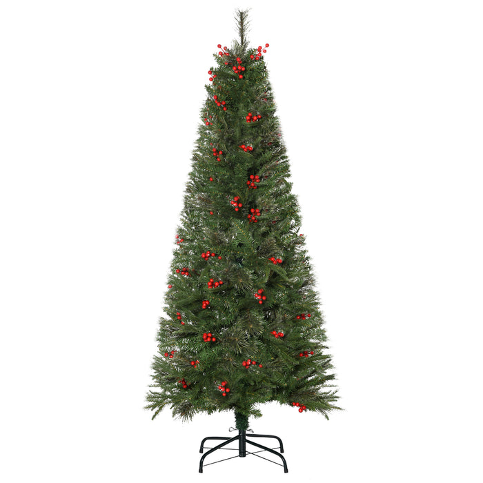 Slim Pencil Christmas Tree with Authentic-Look Branches and Red Berries - Easy Auto-Open Setup - Compact Holiday Decor for Small Spaces