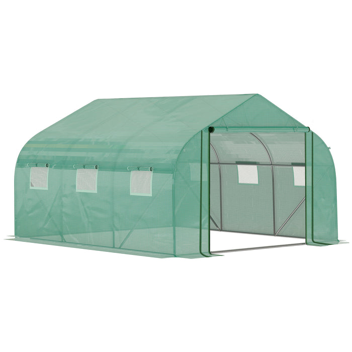 Walk-in Polytunnel Greenhouse with PE Cover - Durable Outdoor Structure with Roll-Up Door & 6 Ventilated Windows, 3.5x3x2m - Ideal for Season-Extended Gardening & Plant Protection