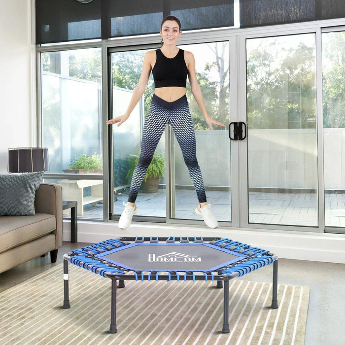 Mini Hexagon Trampoline with 40" Steel Frame - Durable Indoor/Outdoor Fitness Equipment in Blue - Ideal for Kids and Cardio Workouts