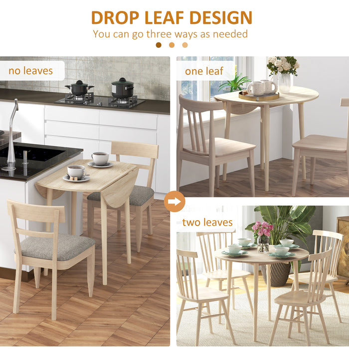 Round Drop-Leaf Folding Dining Table - Space-Efficient Wood Kitchen Table with Sturdy Legs - Ideal for Small Dining Areas, Natural Finish