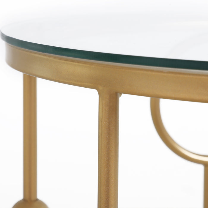 Gold Nesting Coffee Table Duo - Set of 2 Round Tables with Tempered Glass Top & Steel Frame - Elegant Space-Saving Furniture for Living Room