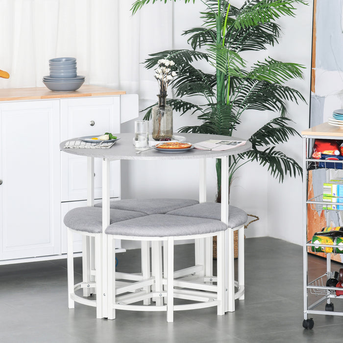 Modern Round Dining Table Set - 4 Comfy Upholstered Stools, Space-Saving Design - Ideal for Kitchen Nooks, Dining Rooms, and Dinettes