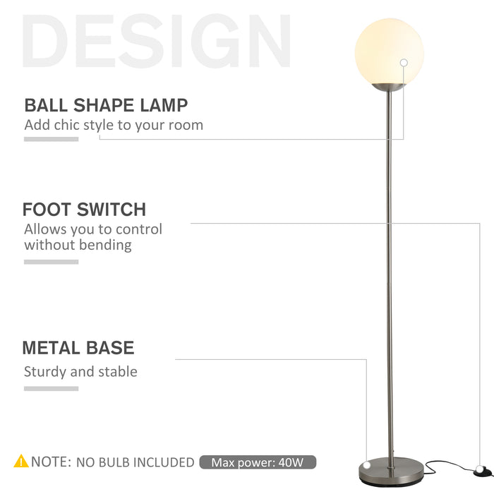 Metal Frame Glass Globe Floor Lamp, 171cm - Modern Sphere Light with Pedal Switch for Home and Office - Elegant Illumination for Living Room Spaces, Grey