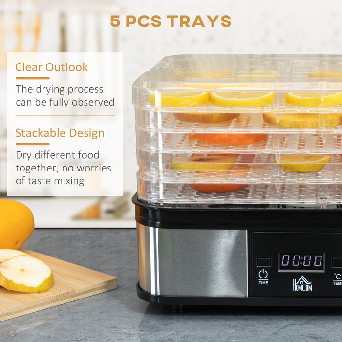 245W Stainless Steel 5-Tier Food Dehydrator - Adjustable Temperature, Timer, LCD Display for Efficient Drying - Ideal for Preserving Fruits, Creating Healthy Snacks