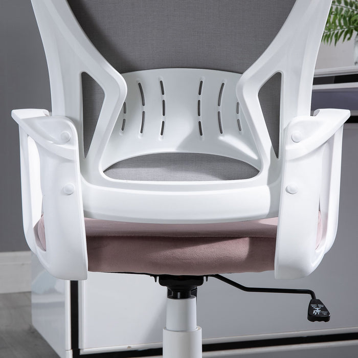 Ergonomic Velvet High-Back Chair with Rocking Feature - Home Office Computer Desk Chair with Wheels & Adjustable Headrest - Comfortable Seating for Long Working Hours, Pink