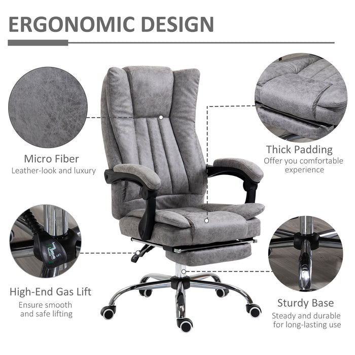 Ergonomic Microfiber Home Office Chair - Reclining Desk Chair with Armrests, Swivel Base & Footrest in Grey - Comfort Seating for Work from Home Professionals