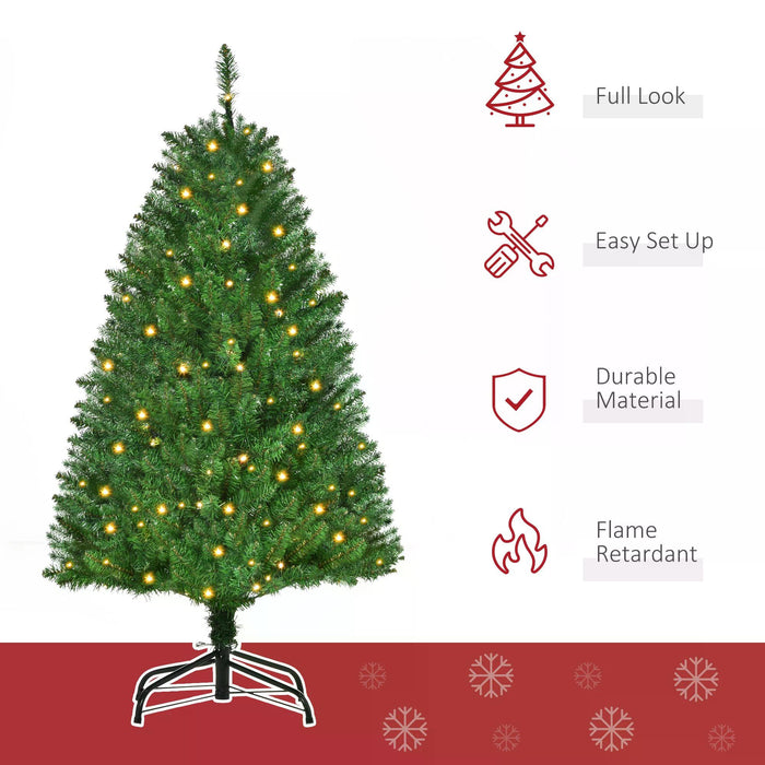 Prelit Artificial Christmas Tree with Warm White LED Lights - 4 Feet Tall Festive Holiday Decor - Perfect for Home Xmas Ambience