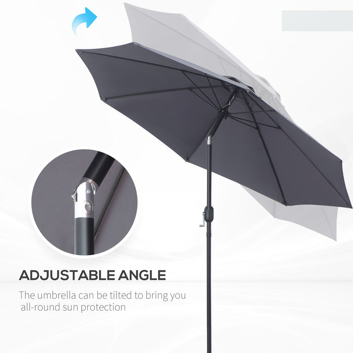 2.7M Garden Parasol with Tilt Function - Aluminium Patio Sun Umbrella & Shade Shelter, Charcoal Grey - Ideal for Outdoor Relaxation and UV Protection