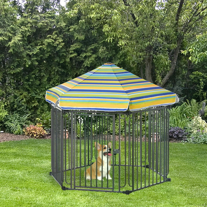 Heavy-Duty Outdoor Pet Kennel - Weather-Resistant Polyester Roof, Lockable Door, Metal Frame, 122x105x119 cm - Secure & Durable Shelter for Dogs