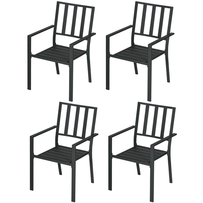 Metal Slatted Patio Dining Chairs - Set of 4, Durable Black Finish - Ideal for Outdoor Entertaining and Family Gatherings