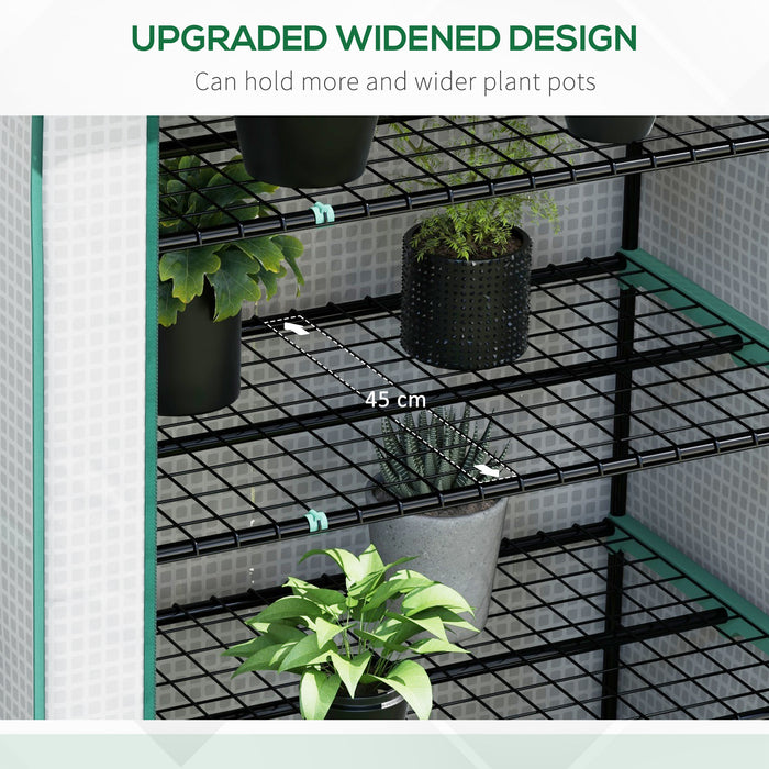 5 Tier Widened Mini Greenhouse with Sturdy PE Cover - Portable Gardening House with Roll-Up Zipper Door and Metal Wire Shelves - Ideal for Plant Protection and Growth, 193x90x49 cm, White
