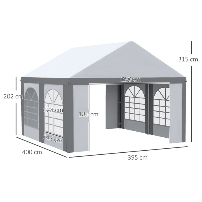 Galvanised 4x4m Party Tent Marquee - Gazebo with Side Panels, Four Windows, Double Doors - Perfect for Parties, Weddings, and Events