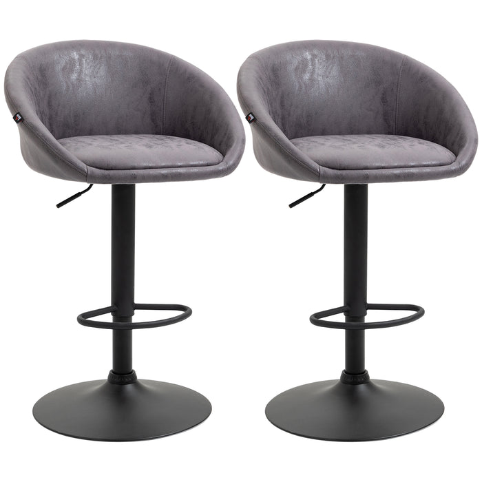 Adjustable Swivel Bar Stools Set of 2 - Modern PU Leather Breakfast Counter Chairs with Footrest and Armrest, Dark Brown - Ideal for Home Bar and Kitchen Island Seating