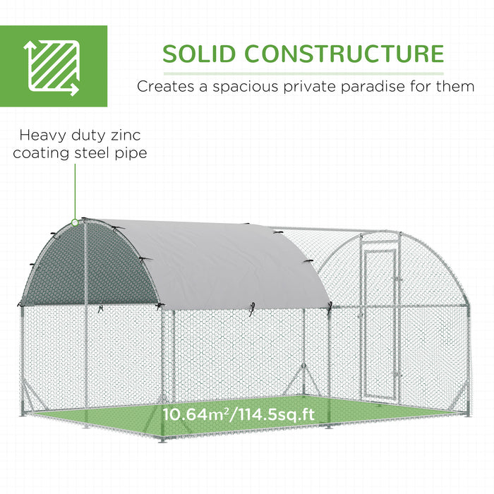 Galvanized Chicken Coop Hen House - Walk-In Poultry Cage with Water-Resistant Cover, Large Pet Playpen 2.8 x 3.8 x 2m - Ideal for Chickens, Rabbits, Pets in Backyard