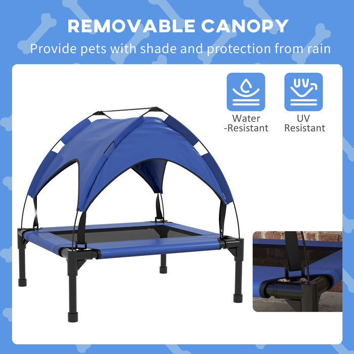 Elevated Dog Bed with Breathable Mesh - Durable Pet Cot with Non-Slip Feet, Easy Clean Fabric - Ideal for Small to Medium Dogs, 76x61x69.5cm, Dark Blue