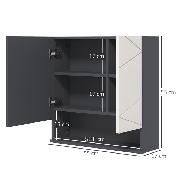 Wall Mounted Bathroom Mirror Cabinet - Adjustable Shelving and Spacious Storage, 55 cm Square in Light Grey - Ideal for Organizing Toiletries and Towels